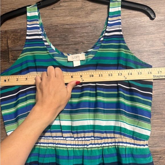 LOFT Vibrant Striped Blue Green Mini Sundress Dress - Picture 4 of 6